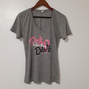 Salt Creek Women's T-Shirt XL Grey V-Neck Top Pink Is The New Black Graphic Tee